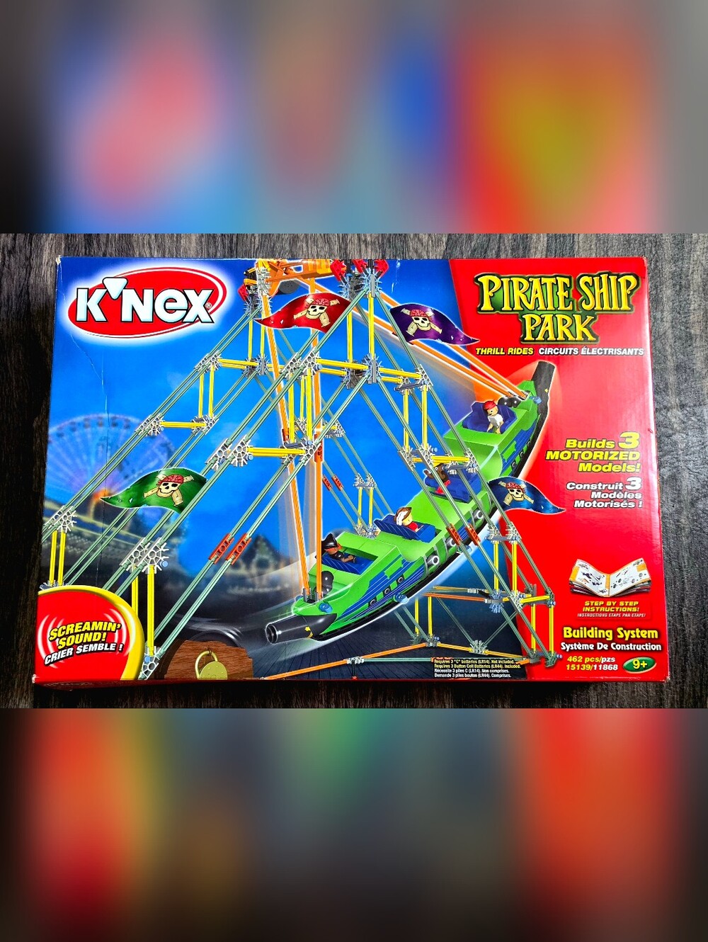 Vintage K'NEX Pirate Ship Park Thrill Rides Motorized Building Set 450+ Pieces